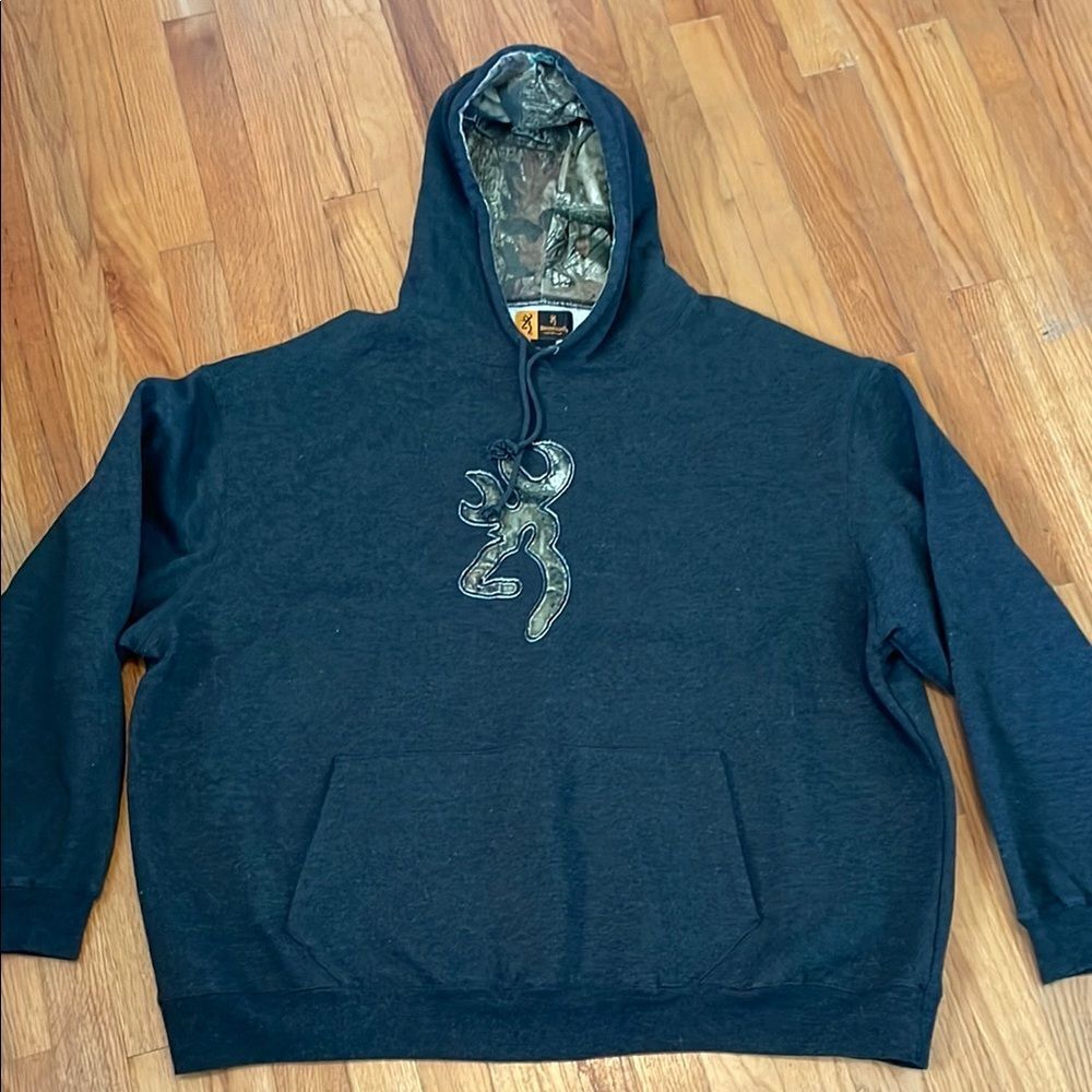 Browning Men’s Hooded Sweatshirt Dark Gray & Black Logo Hoodie Size 3XL / 3TG